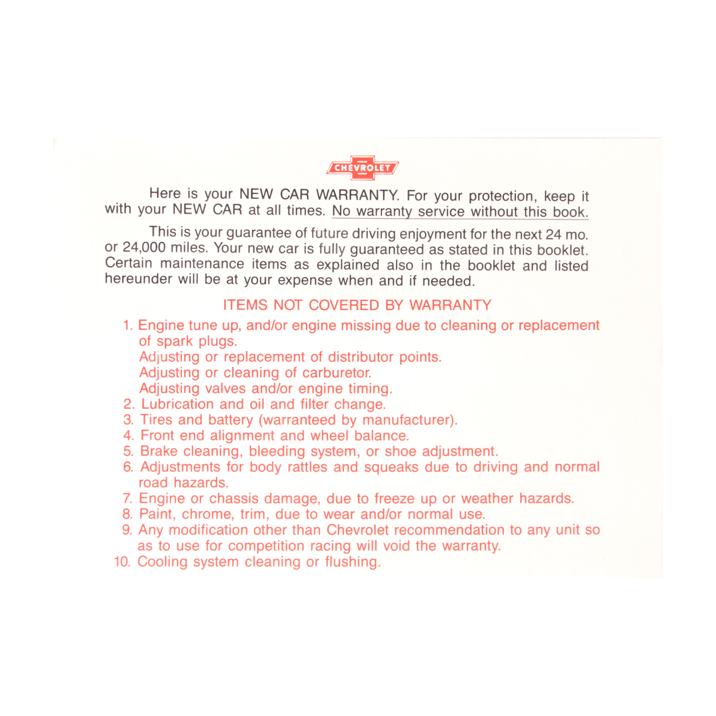 63-64 Warranty Book Envelope