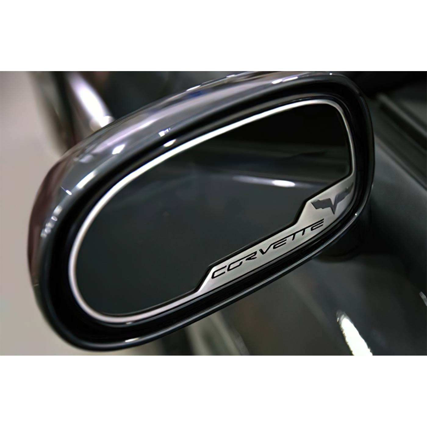 05-13 Exterior Mirror Stainless Trim w/C6 Emblem (Auto Dim Mirror)