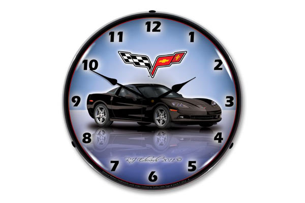 C6 Black Corvette Lighted Clock