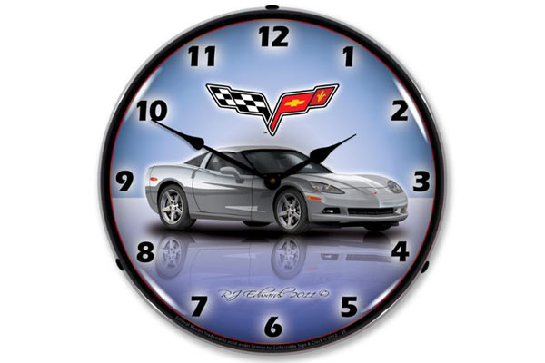 C6 Black Corvette Lighted Clock
