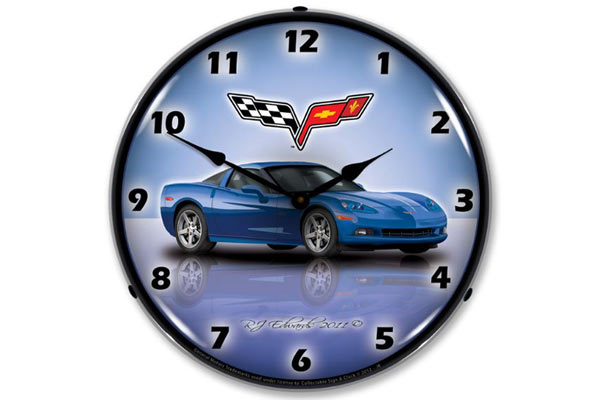 C6 Jetstream Blue Corvette Lighted Clock