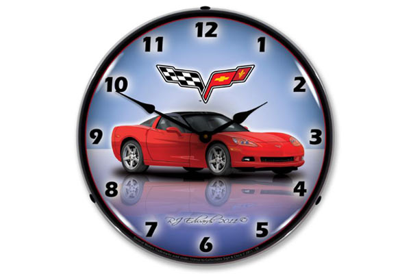 C6 Torch Red Corvette Lighted Clock 