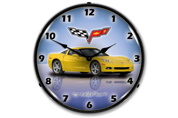 C6 Velocity Yellow Corvette Lighted Clock