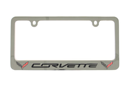 14-18 Chrome License Plate Frame w/C7 Flags & Corvette Script (Default)