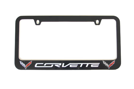 14-18 Black License Plate Frame w/C7 Flags & Corvette Script (Default)