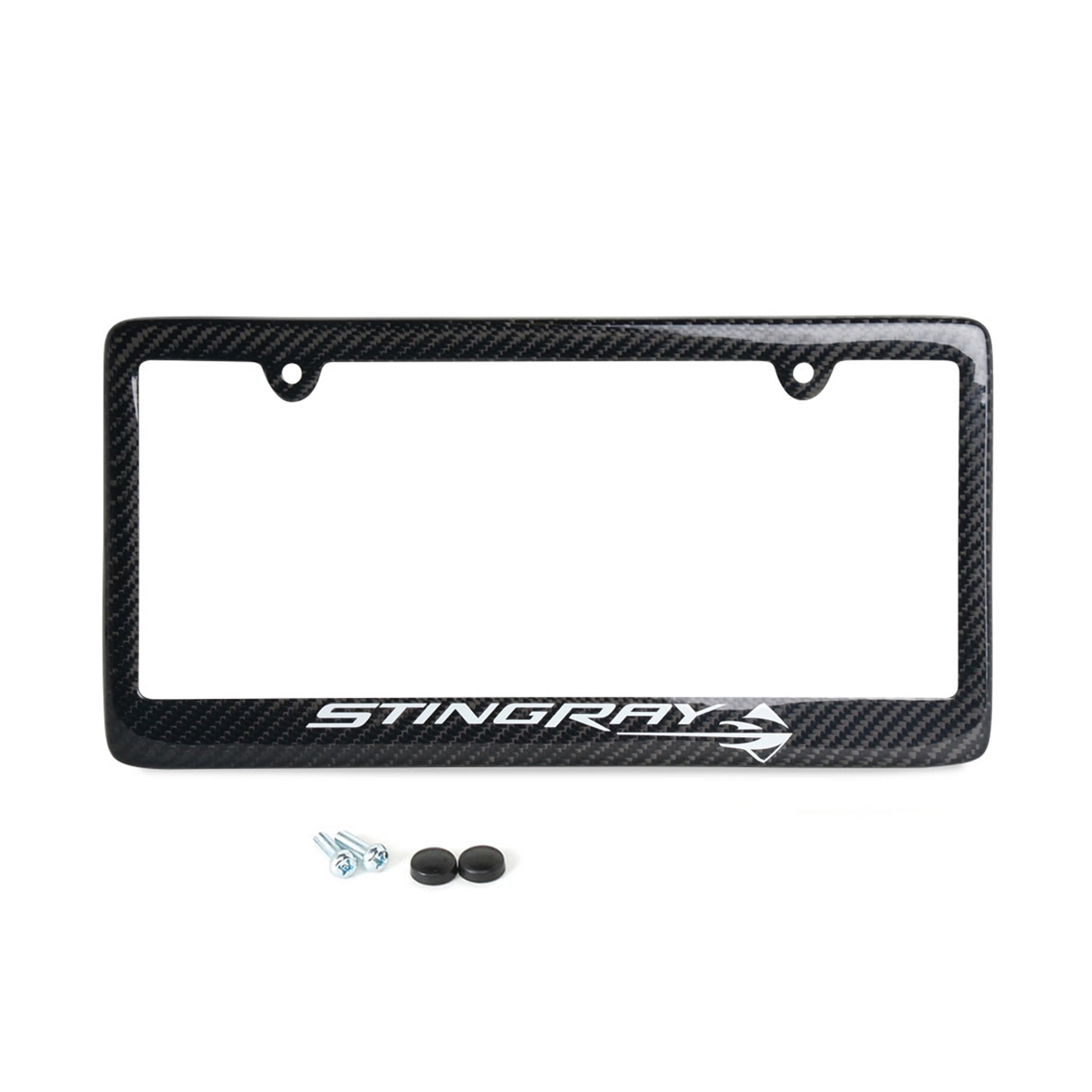 14-19 Carbon Fiber License Plate Frame w/Stingray Emblem