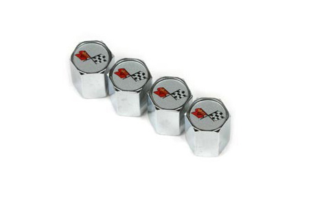 Corvette Valve Stem Caps w/Cross Flags Emblem