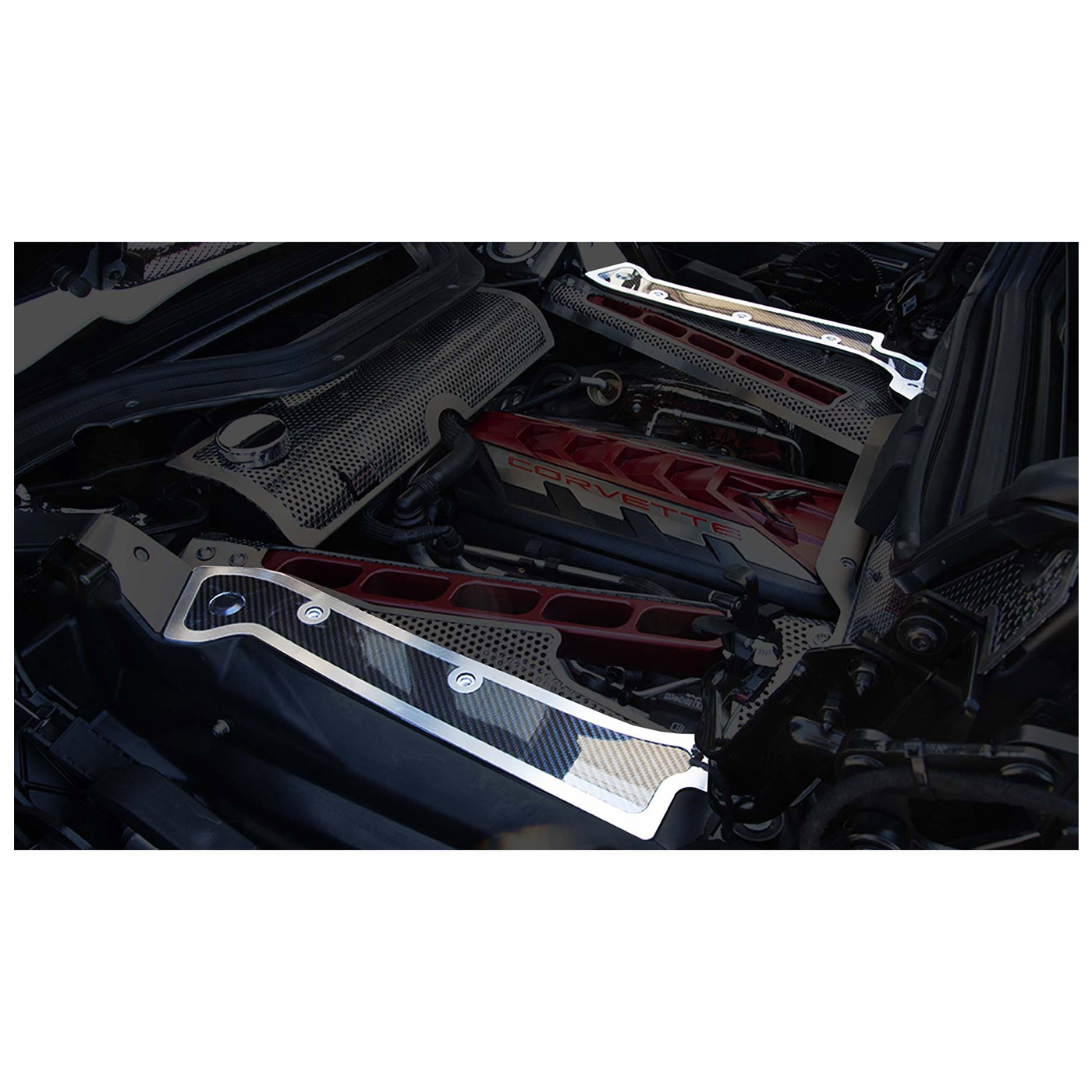 20-24 Conv Carbon Fiber Engine Frame Rail Covers w/Brushed Trim